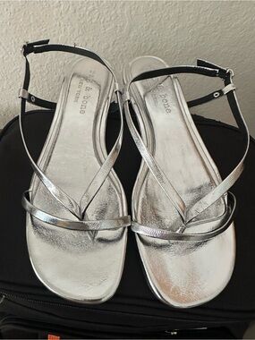 rag & bone Silver Metallic Crisscross Slingback Sandals